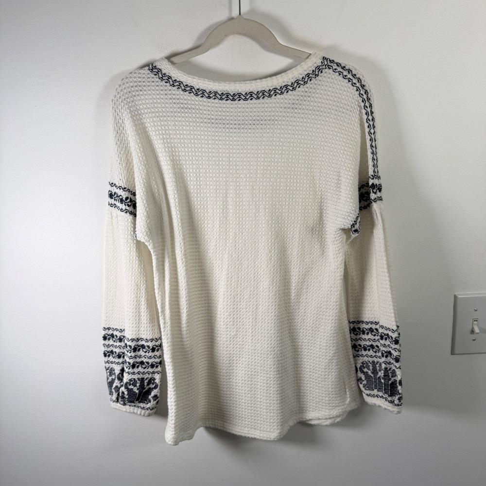 Sundance Waffle Knit Top White Embroidered Boho Peasant Long Sleeve Womens M - Picture 7 of 10
